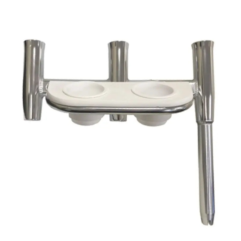 TIGRESS TRIPLE KITE ROD HOLDER W/ CUP HOLDER POLISHED PORT SIDE