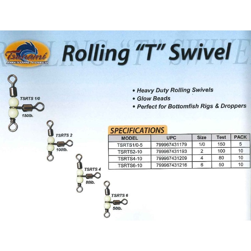Tsunami Stainless 3-Way Beaded Rolling T Swivel TSRT 1/0 (5pk, 150lb)