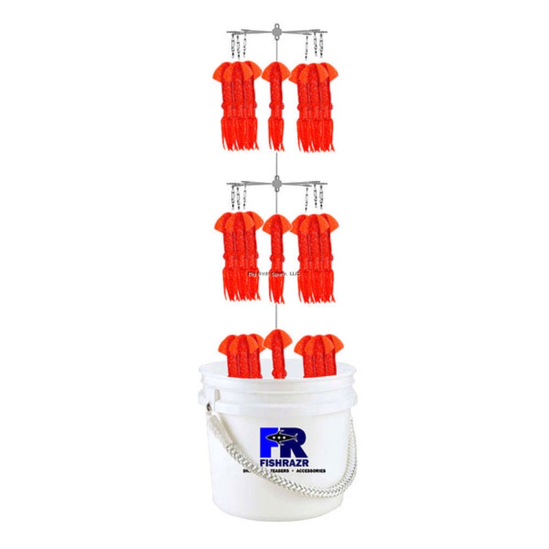 Fish Razr Bucket Dredge with 9″ Red Sparkle Squid